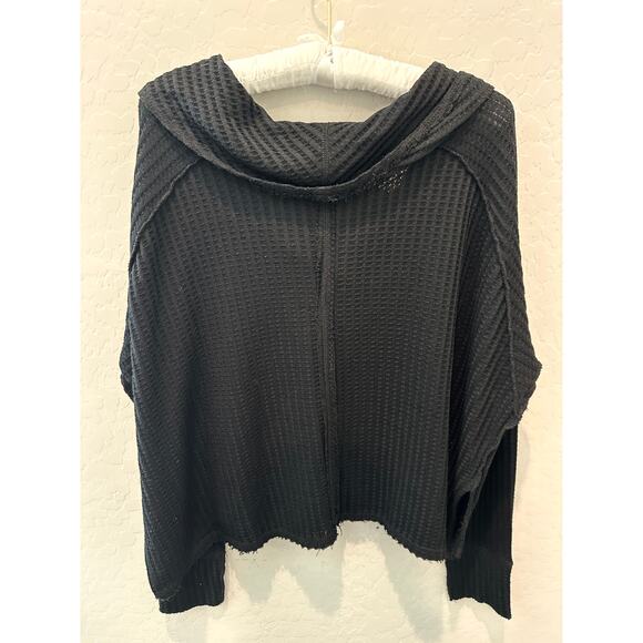 FREE PEOPLE | We The Free Thermal Black Cowl Neck Cropped Sweater | Medium - Picture 4 of 6